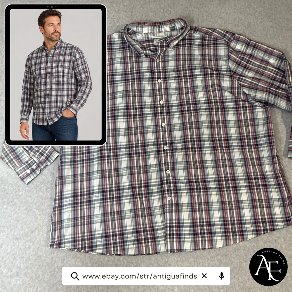 Oak Hill Mens Plaid Button Down Shirt Red Blue Green Wrinkle Free Cool Dry 3XL